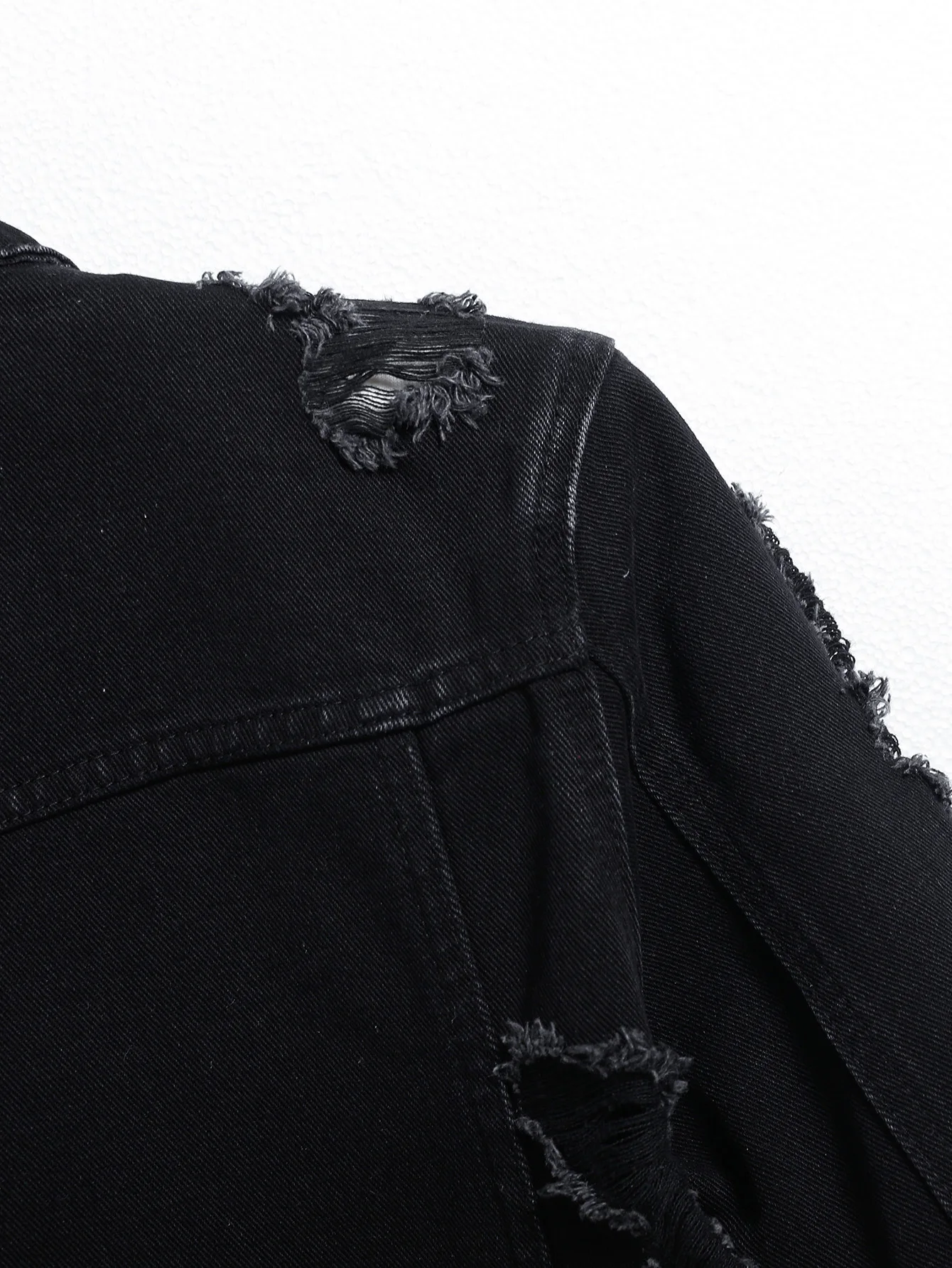 Men’s Denim Jacket – Black Regular Jacket, Street Fashion with Rips, Suitable for Daily Casual Outings