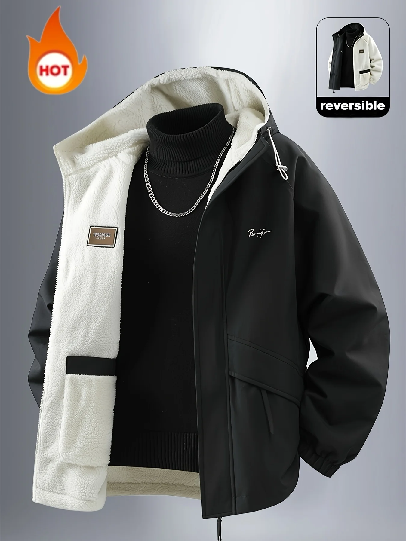 kf S0512187a557a4aaebb905af4490f4a03I.webp Men’s Jacket, Men’s Casual Outdoor Sports Warm Jacket, Reversible Jacket, Fashionable Couple Jacket, Using Windproof and Wear-Resistant Fabric, Warm and Comfortable, Men’s Loose Jacket