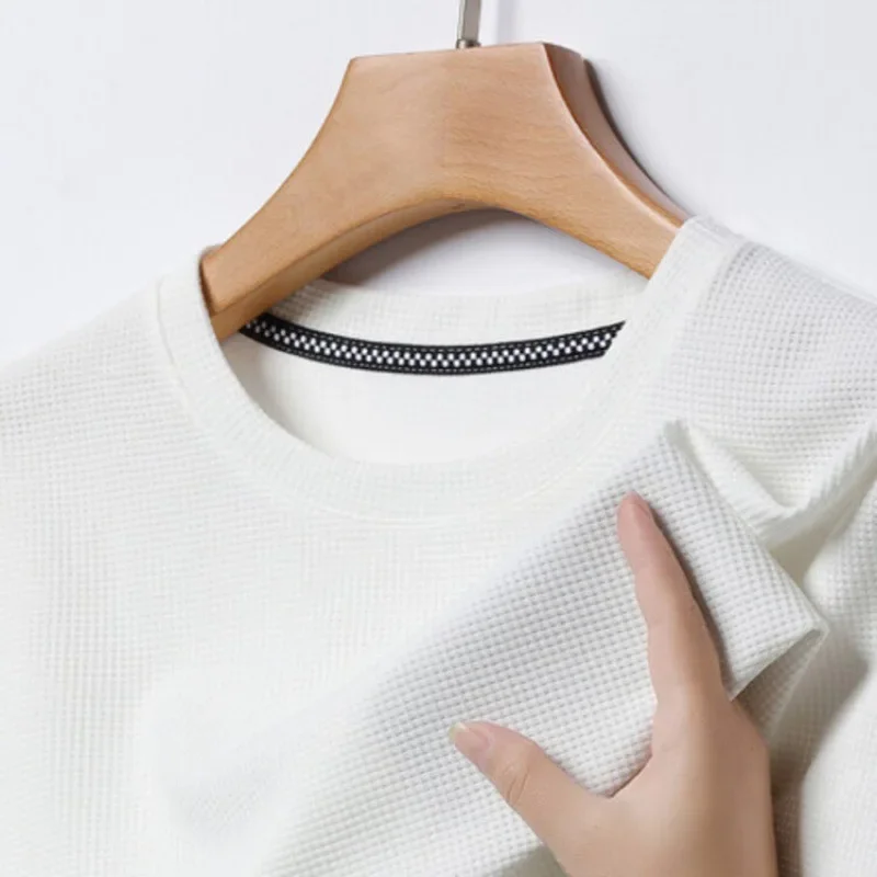 Short sleeved Polo shirShort sleeved Waffle Solid Polot fashion splicing men’s round neck top cotton daily short sleeved T-shirt