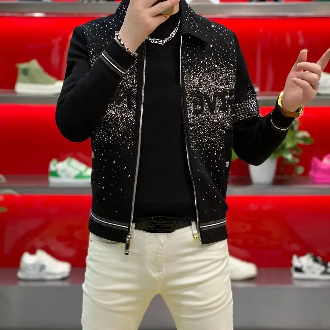 New Autumn Winter Y2K Hot Diamond Men’s Jackets Harajuku Trendy Coats Men’s Clothing Fashion Printed Male Clothes Black Outwears