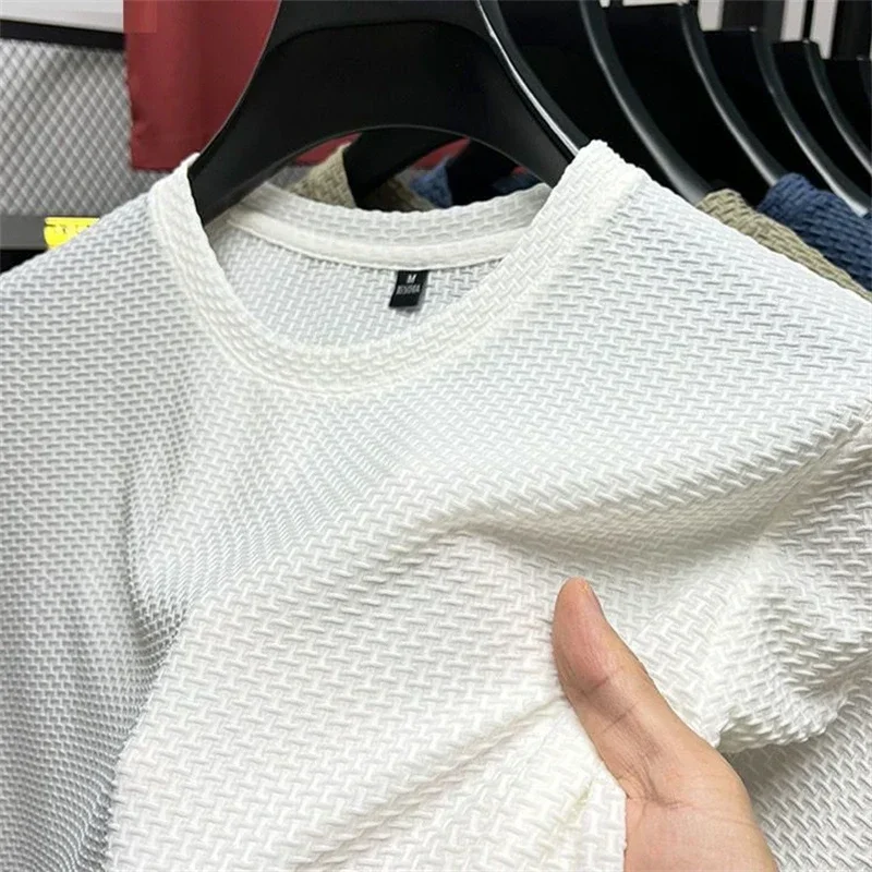 Summer Men’s Round Neck Short Sleeved T-shirt M-5XL Oversize Wrinkle Resistant Breathable Top Texture Fabric Versatile Tees