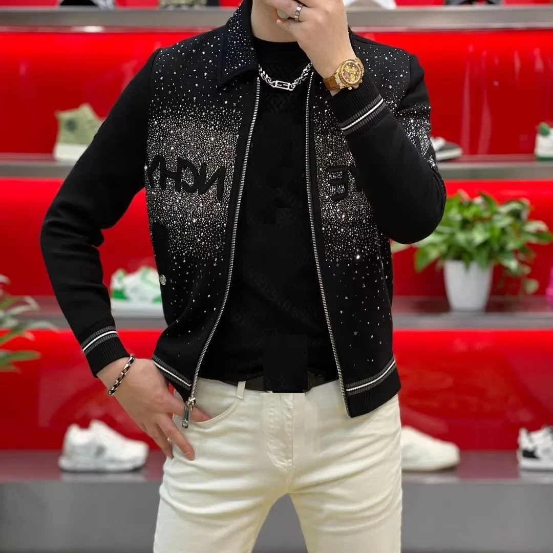 New Autumn Winter Y2K Hot Diamond Men’s Jackets Harajuku Trendy Coats Men’s Clothing Fashion Printed Male Clothes Black Outwears
