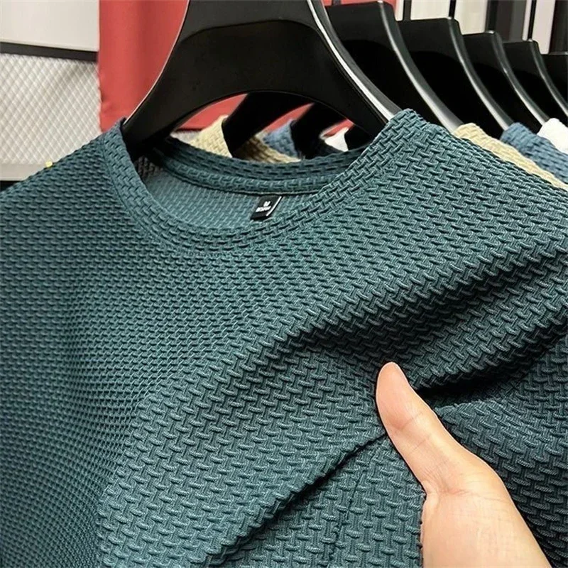 Summer Men’s Round Neck Short Sleeved T-shirt M-5XL Oversize Wrinkle Resistant Breathable Top Texture Fabric Versatile Tees