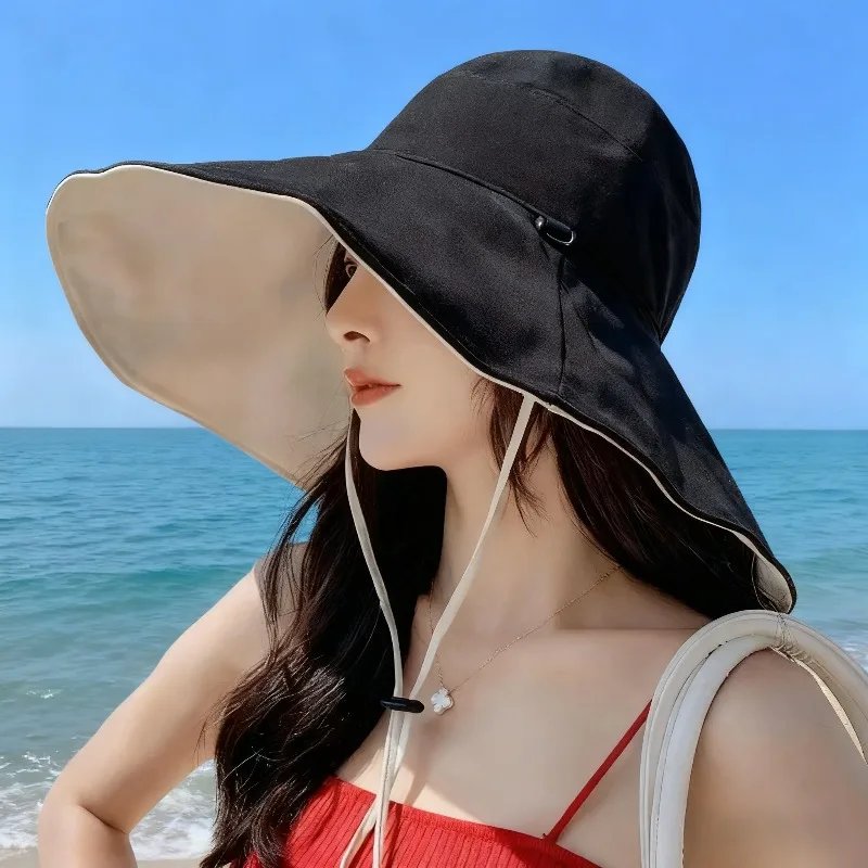 kf S31dd657d85174334b6fc6464dd5a2960f.webp 1Pc Doublesided Largebrim Hat Perfect for Summer Beach Style Outdoor Commuting Vacation Sun Protection Fashionable and Versatile