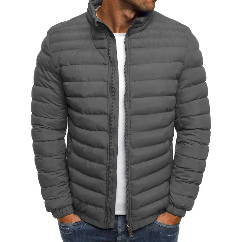 Winter men’s stand up collar warm jacket street fashion casual solid color business zipper thin winter outdoor jacket