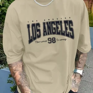 Fashionable new men’s summer Los Angeles printed breathable round neck T-shirt outdoor casual versatile top