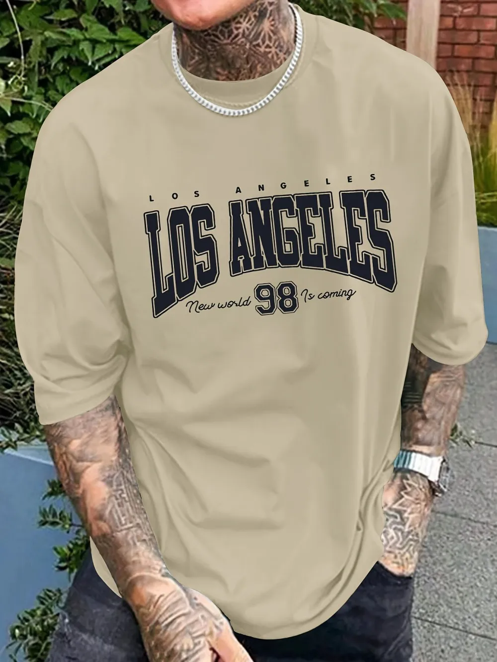 Fashionable new men’s summer Los Angeles printed breathable round neck T-shirt outdoor casual versatile top