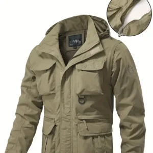 Detachable windproof sleeved hooded jacket suitable for outdoor activities men’s casual waterproof multi pocket jacket vest