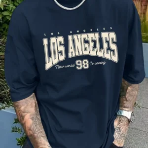 Fashionable new men’s summer Los Angeles printed breathable round neck T-shirt outdoor casual versatile top