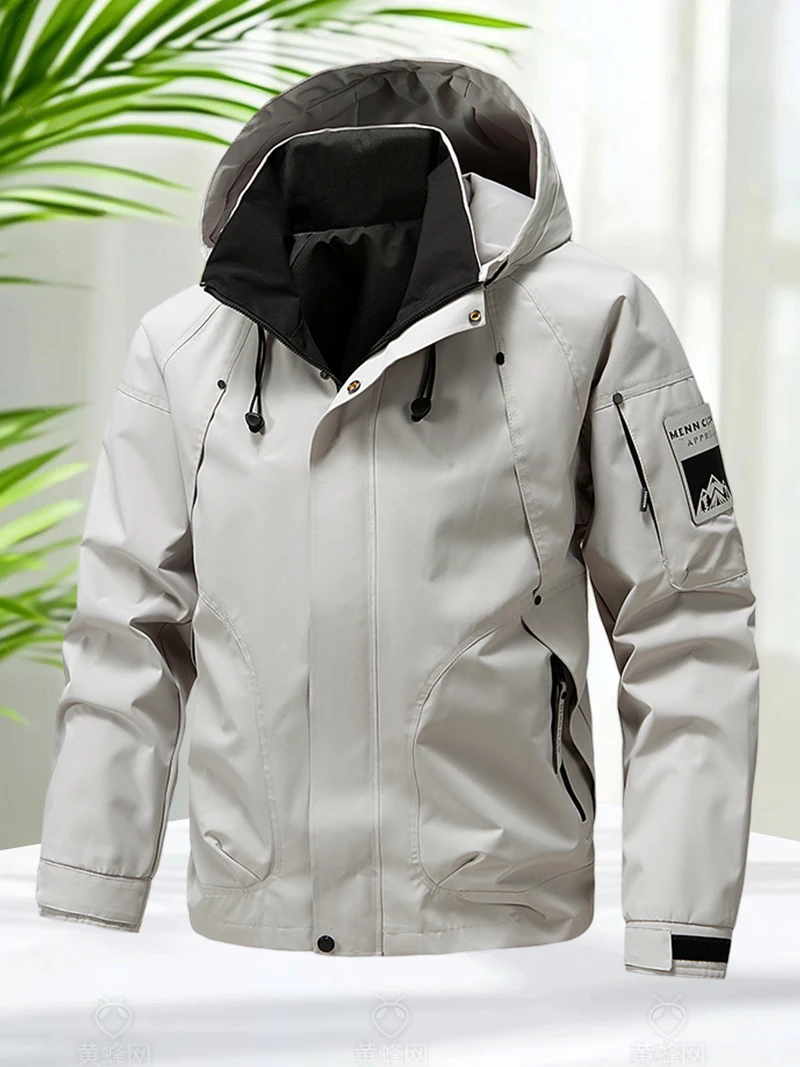 Waterproof Jacket Men Outdoor Softshell Zip Up Hooded Jacket Windbreaker Hiking Camping Coats Lightweight Spring Autumn Coats