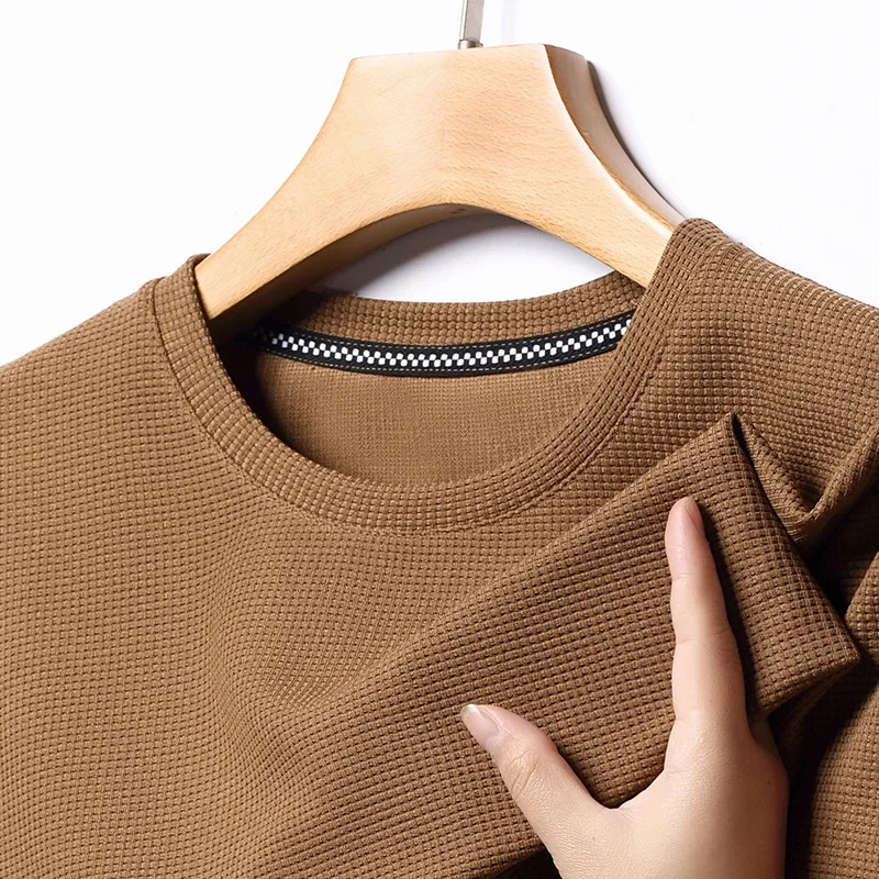 Short sleeved Polo shirShort sleeved Waffle Solid Polot fashion splicing men’s round neck top cotton daily short sleeved T-shirt