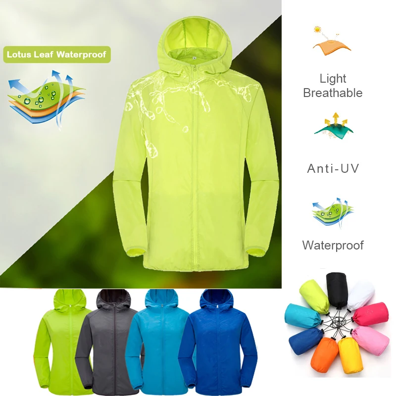 Camping Rain Coat Men Women Windbreaker Women Men’s Waterproof Jacket Sun Protect Clothing Fishing Rain Wind Breaker Jacket Men