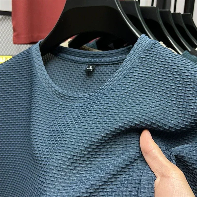 Summer Men’s Round Neck Short Sleeved T-shirt M-5XL Oversize Wrinkle Resistant Breathable Top Texture Fabric Versatile Tees