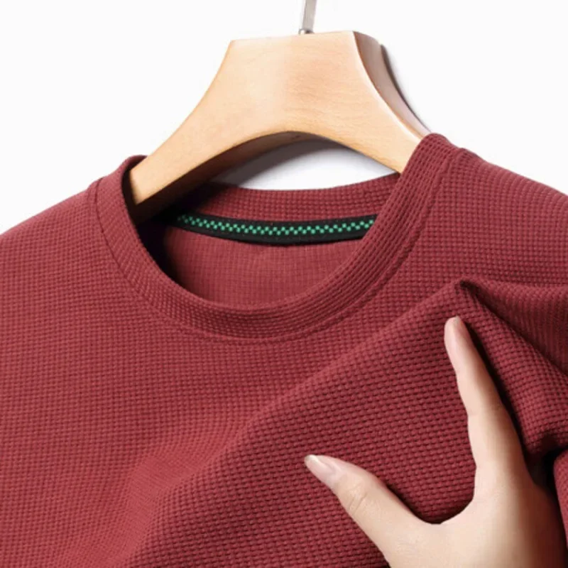 Short sleeved Polo shirShort sleeved Waffle Solid Polot fashion splicing men’s round neck top cotton daily short sleeved T-shirt
