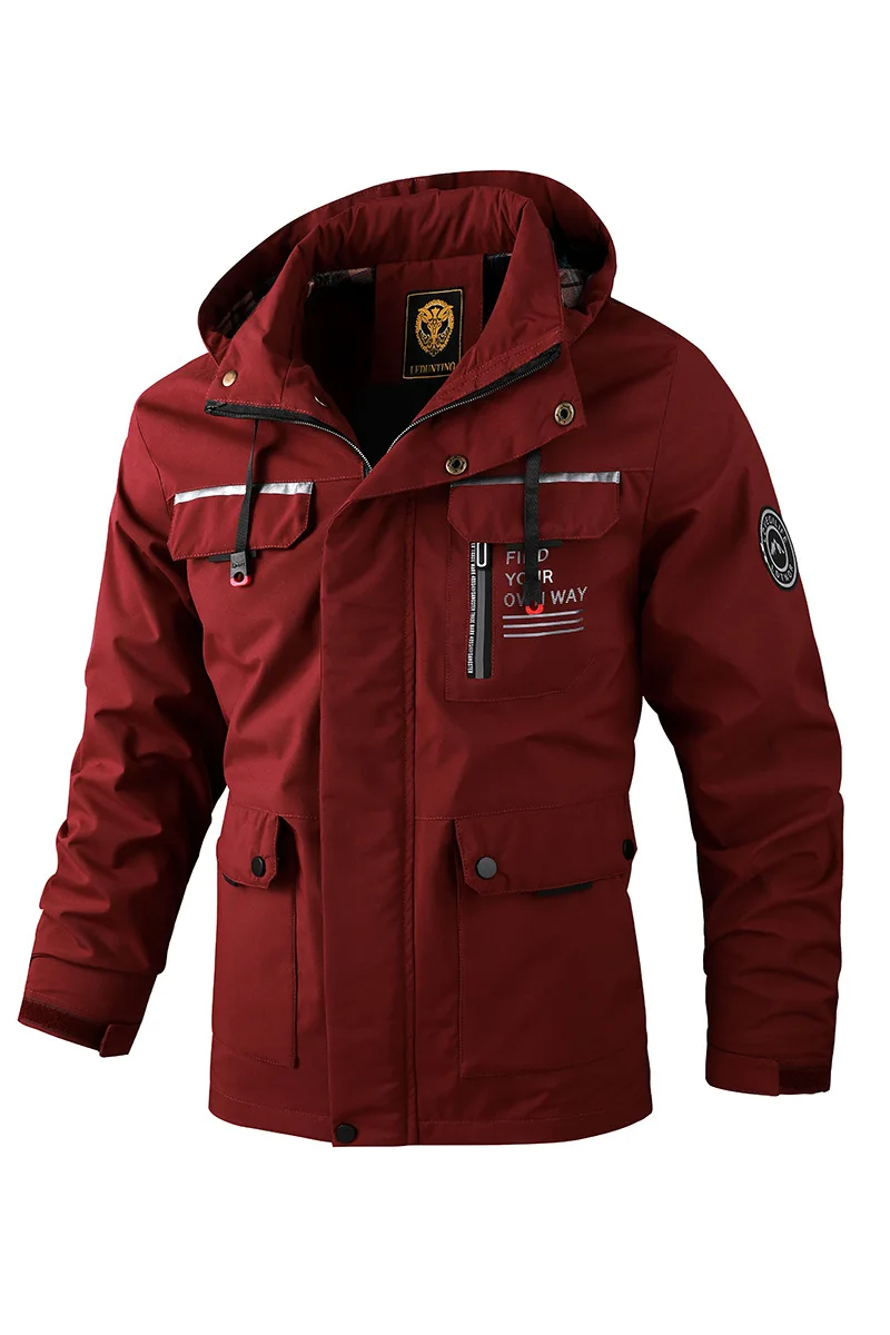 Fashion Men’s Casual Windbreaker Jackets Hooded Jacket Man Waterproof Outdoor Soft Shell Winter Coat Clothing Warm Fleece Thick