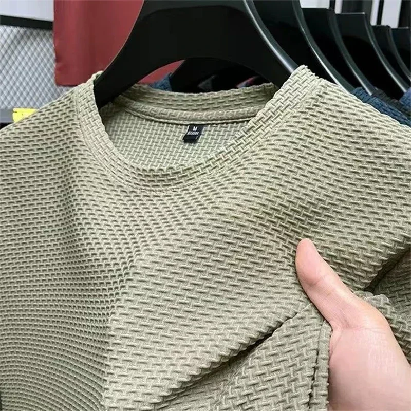 Summer Men’s Round Neck Short Sleeved T-shirt M-5XL Oversize Wrinkle Resistant Breathable Top Texture Fabric Versatile Tees