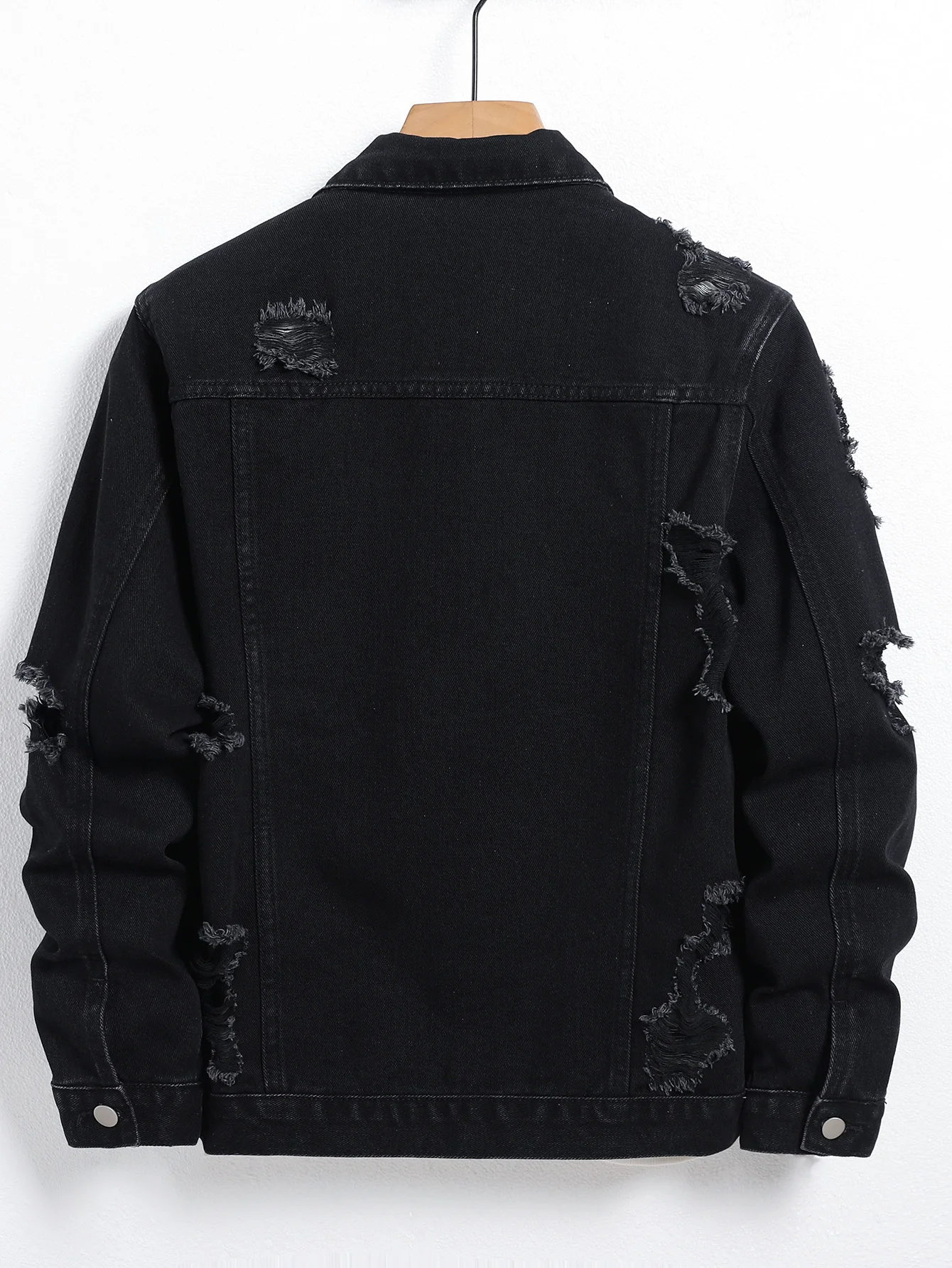 Men’s Denim Jacket – Black Regular Jacket, Street Fashion with Rips, Suitable for Daily Casual Outings