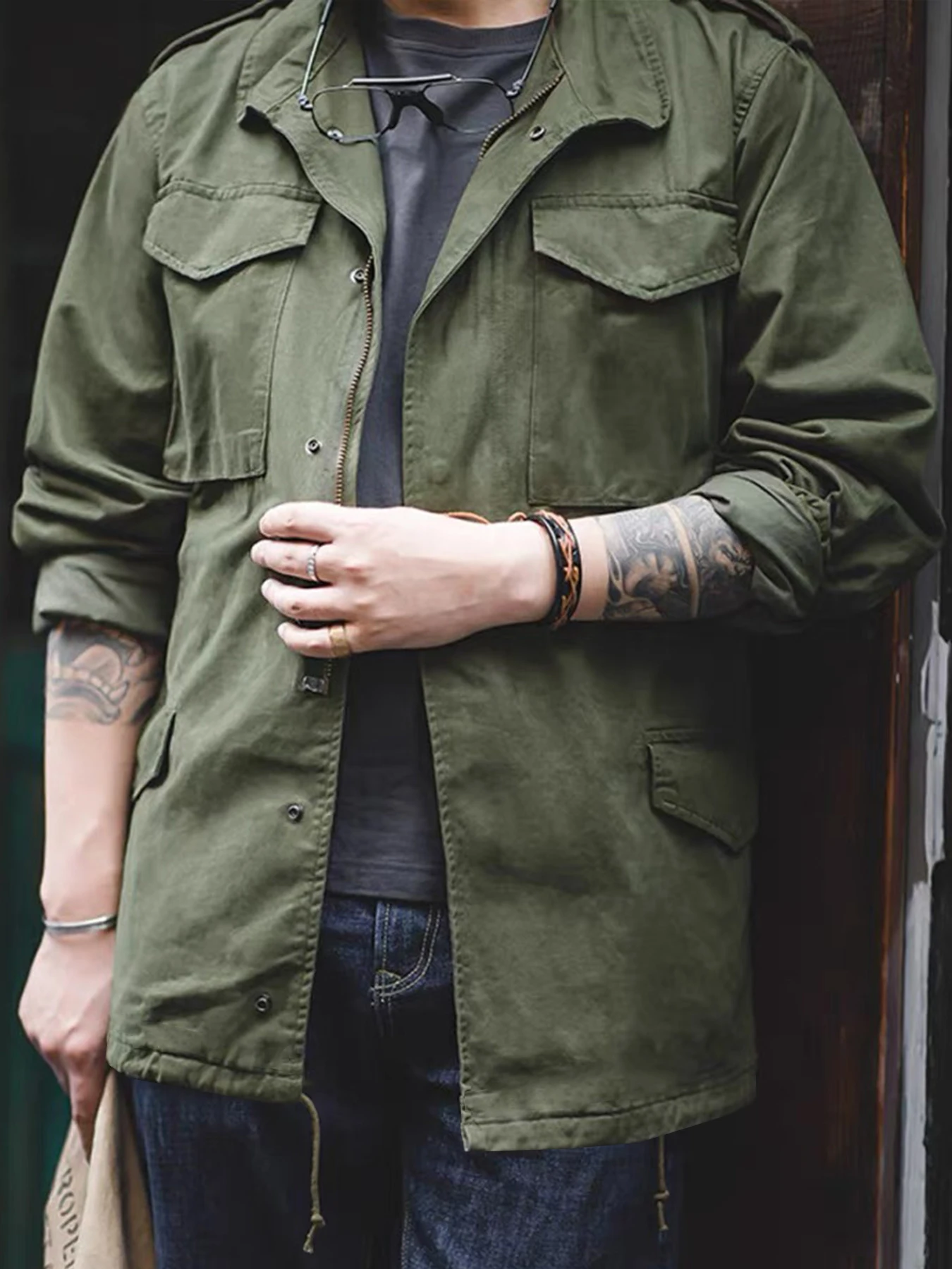 M65 Field Jacket, Men’s Military Jacket, Retro Multi Pocket Collar Zipper Jacket, 100% Cotton