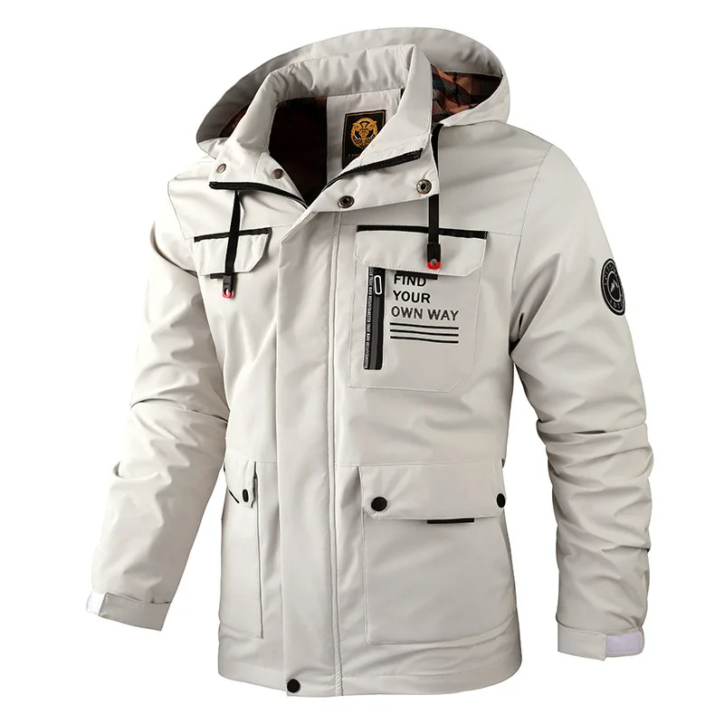 Fashion Men’s Casual Windbreaker Jackets Hooded Jacket Man Waterproof Outdoor Soft Shell Winter Coat Clothing Warm Fleece Thick
