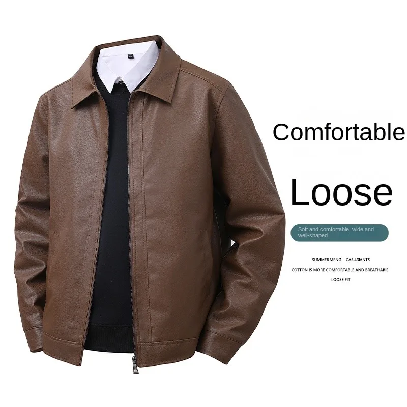 2025 new leather jacket men’s spring slim fit lapel casual jacket men’s top windproof casual jacket men’s cross-border