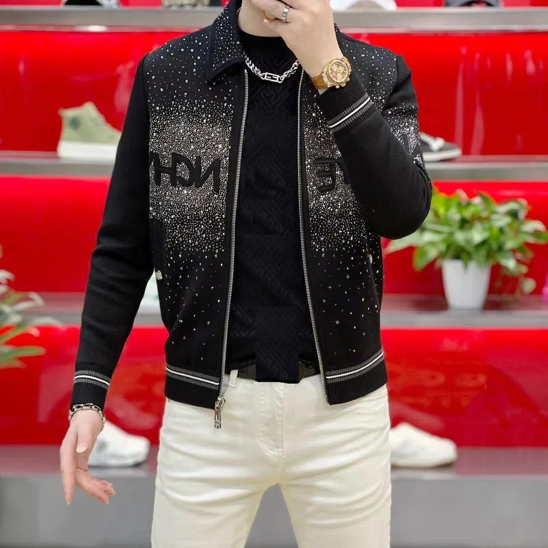 New Autumn Winter Y2K Hot Diamond Men’s Jackets Harajuku Trendy Coats Men’s Clothing Fashion Printed Male Clothes Black Outwears