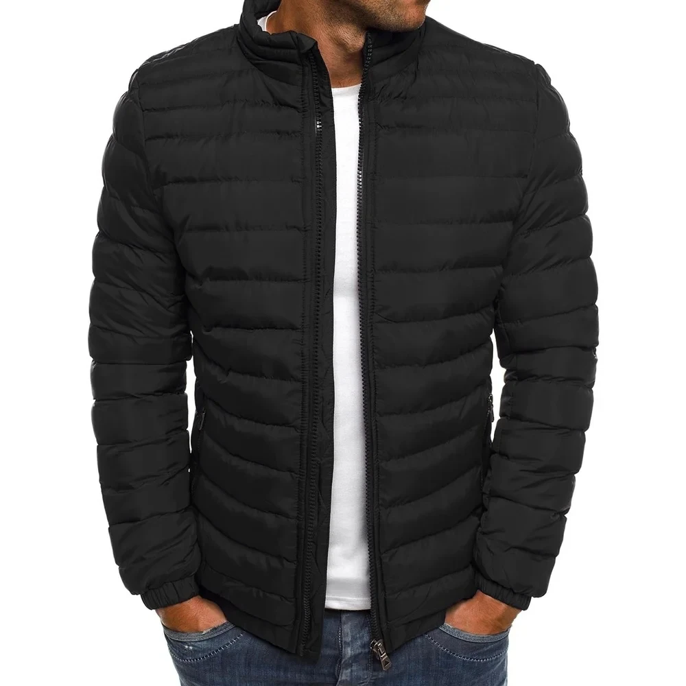 Winter men’s stand up collar warm jacket street fashion casual solid color business zipper thin winter outdoor jacket