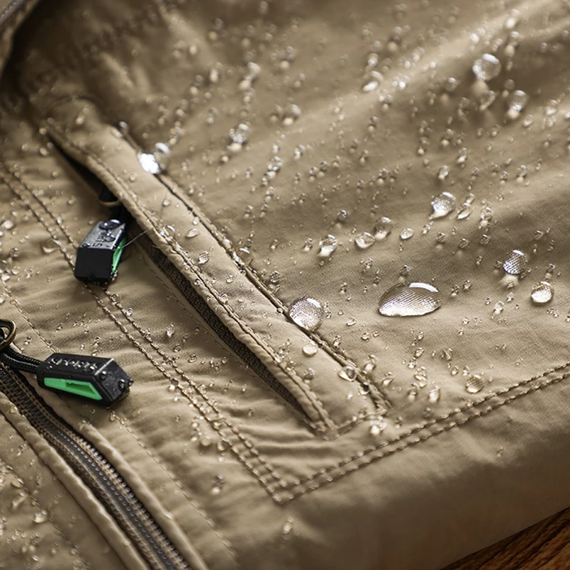 New Waterproof Hooded Jackets Men Casual Windproof Coat Autumn Lightweight Multi-Pocket Hiking Windbreaker Detachable Hat Jacket