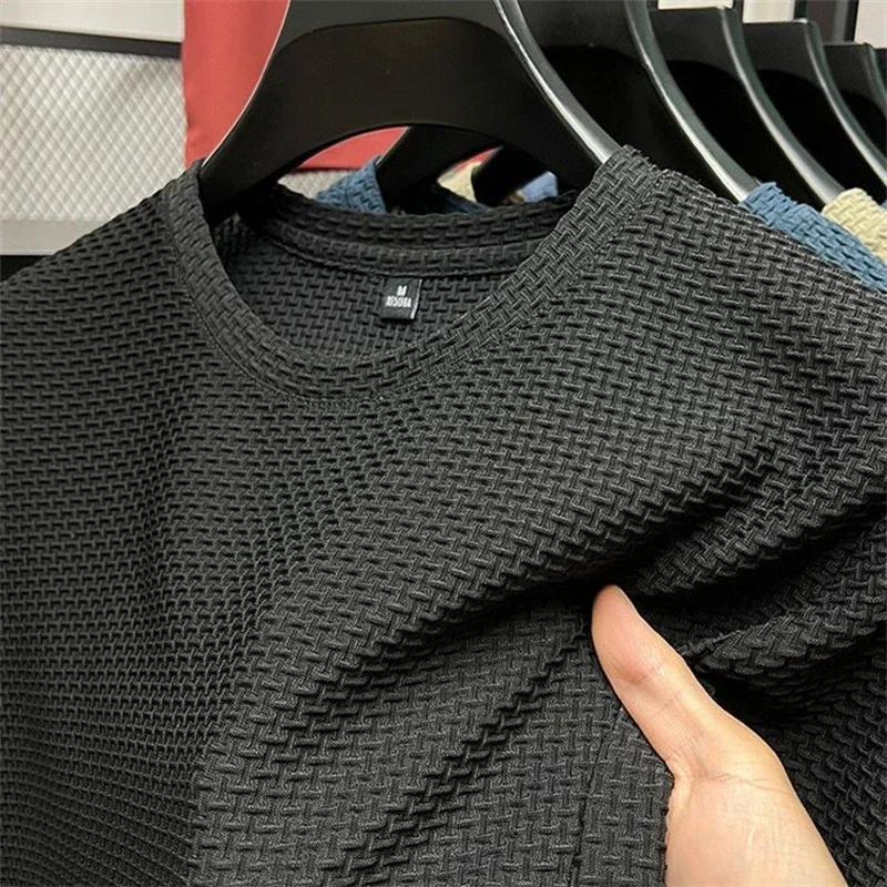 Summer Men’s Round Neck Short Sleeved T-shirt M-5XL Oversize Wrinkle Resistant Breathable Top Texture Fabric Versatile Tees