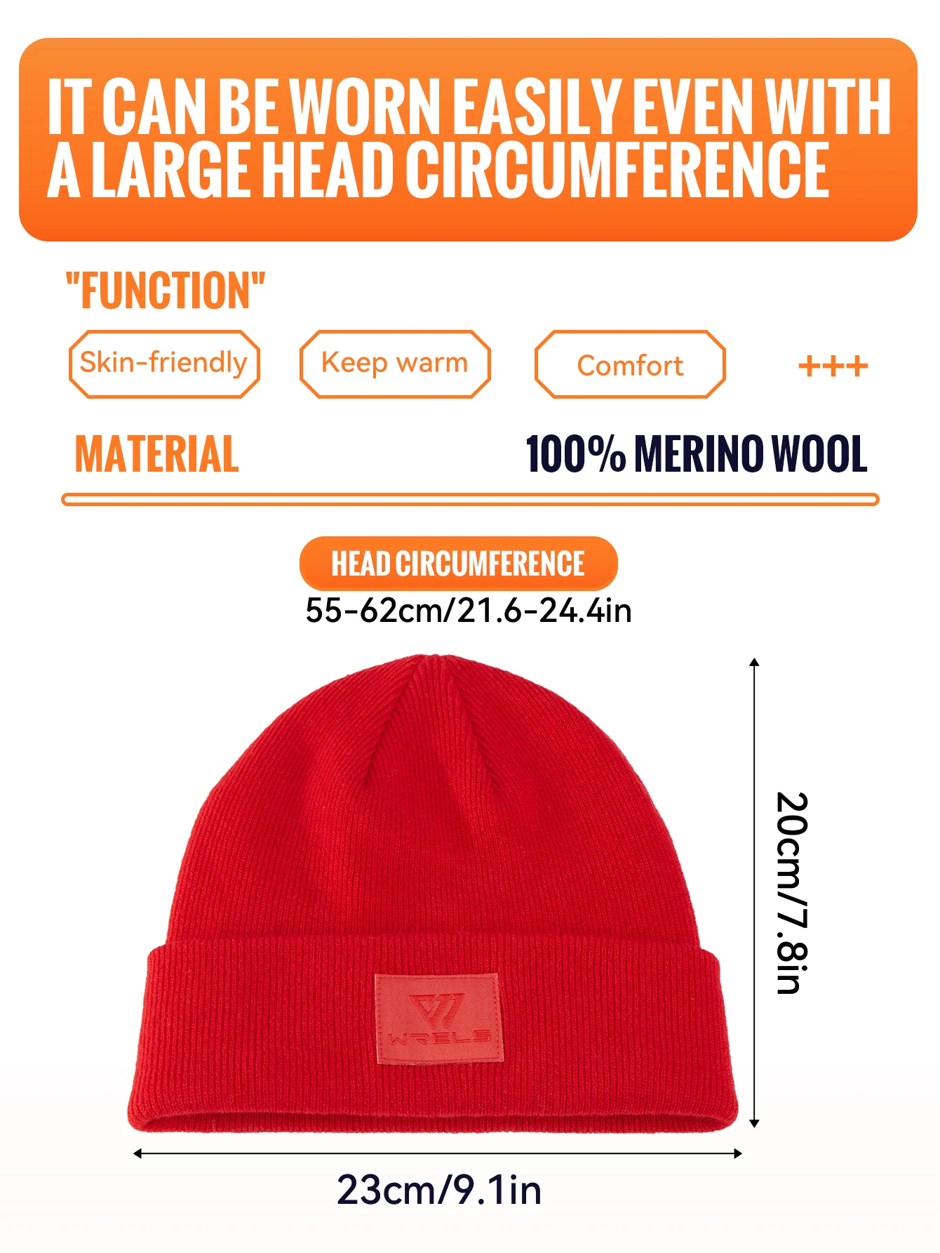 WRELS Unisex 100% Merino Wool Beanie Winter Warm Thermal Lightweight Breathable For Outdoor Daily Wear Soft Sports Fleece Hat