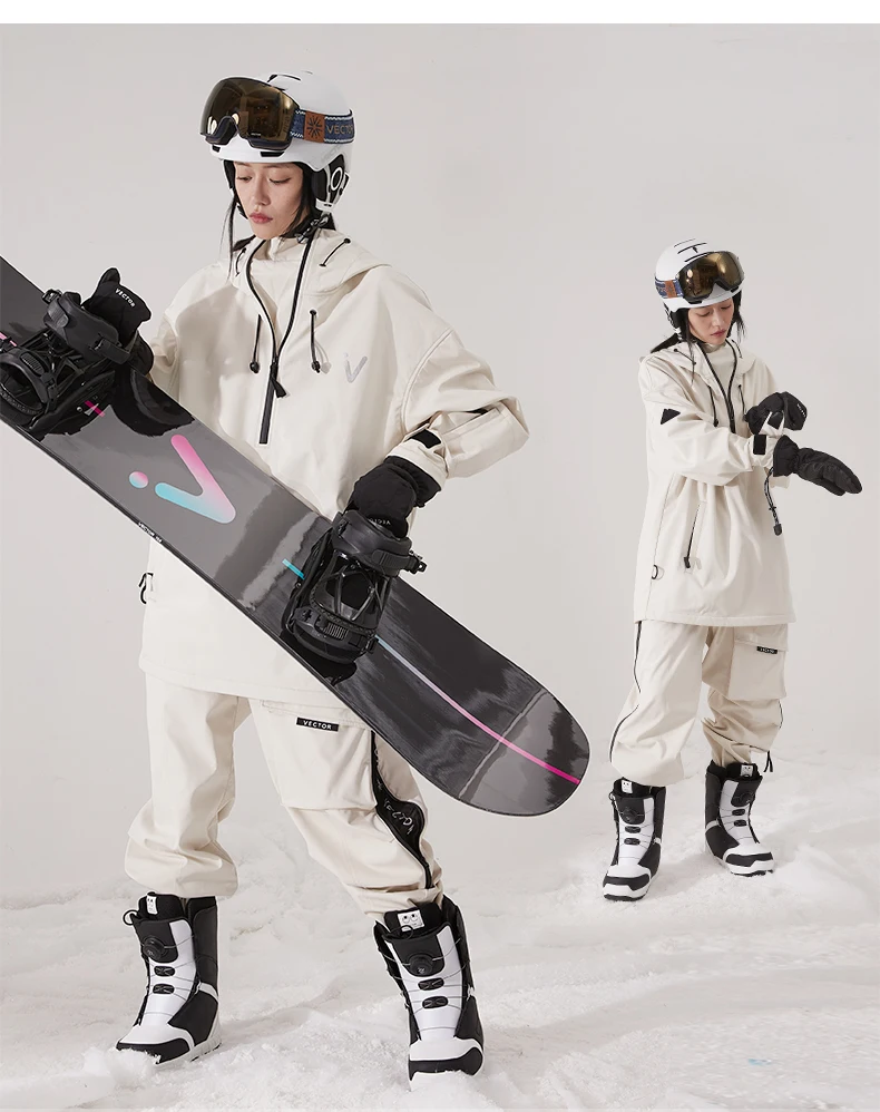 Men Women Solid Color Ski Jacket Ski Pants Warm Windproof Winter Overalls Hoodie Waterproof Outdoor Sports Clothing Snowboard