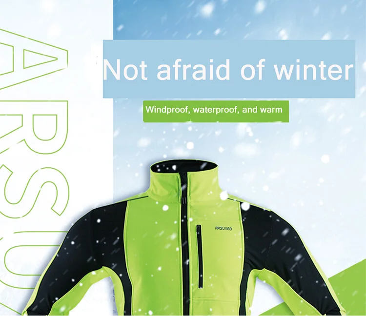 ARSUXEO Men’s Winter Cycling Jacket Thermal Fleece Softshell Windbreaker Waterproof Breathable Reflective Bicycle Clothing