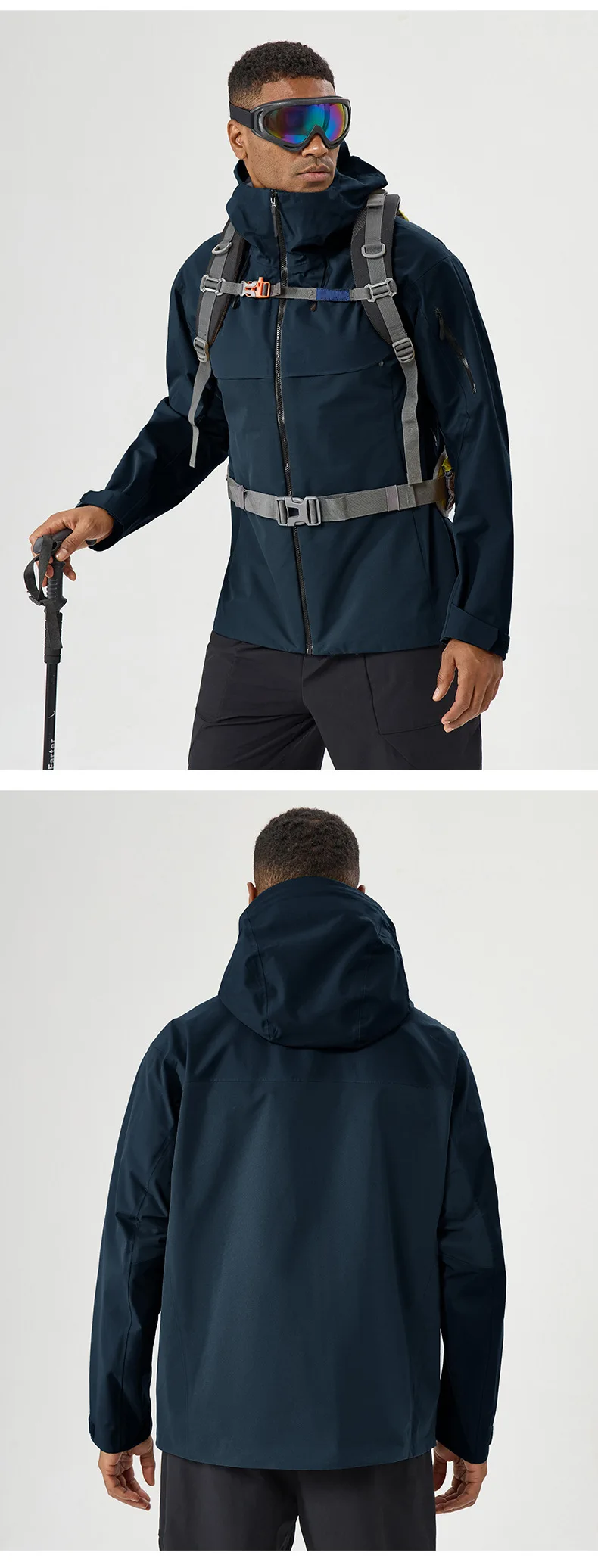 Autumn and winter hard-shell windbreaker windproof rainproof breathable outdoor hiking mountaineering ski suit hooded jacket