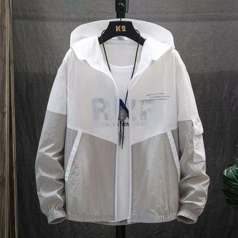 2025 Summer Skin Coats Men Ultra Light UV Sun Protection Big Size Hooded Windbreaker Jacket Men Striped Casual Outwear