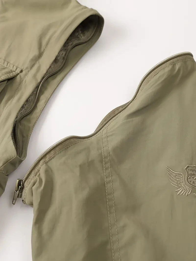 Detachable windproof sleeved hooded jacket suitable for outdoor activities men’s casual waterproof multi pocket jacket vest