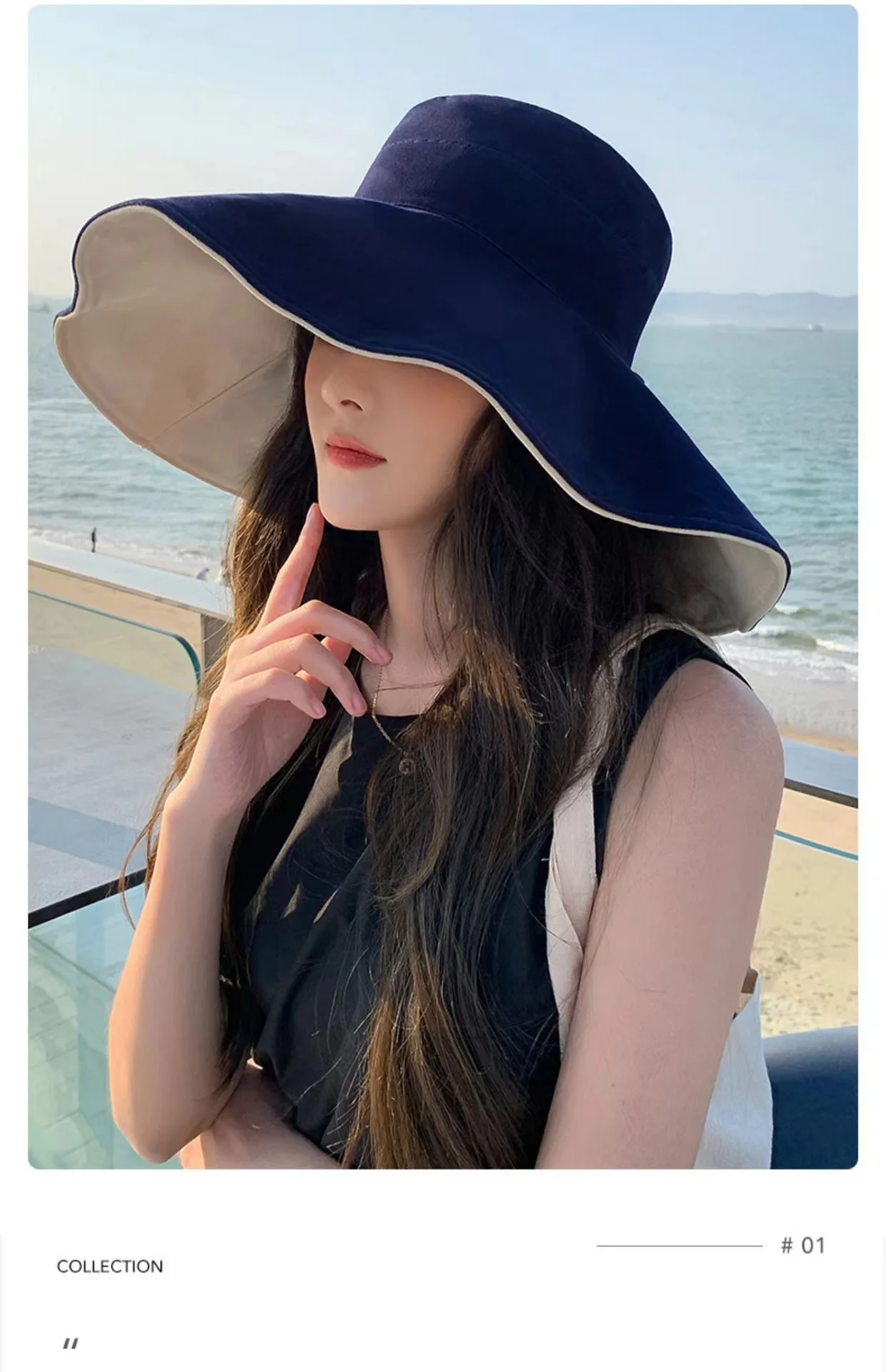 1Pc Doublesided Largebrim Hat Perfect for Summer Beach Style Outdoor Commuting Vacation Sun Protection Fashionable and Versatile