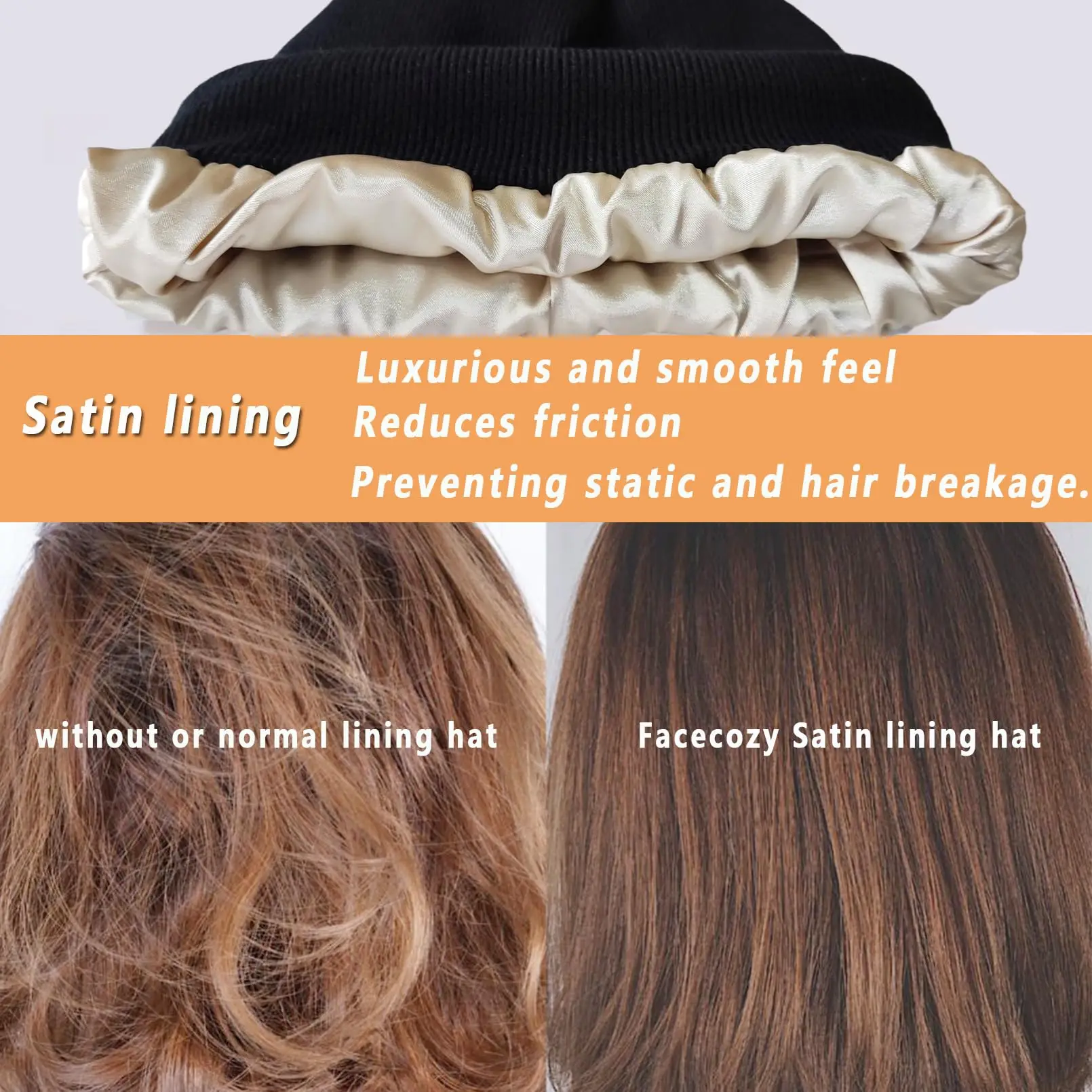 100shmere Beanie Hat for Women’s Winter Satin Lined Knitted Solid Skullies Cap Silk Lining Soft Warm Slouchy Bonnet