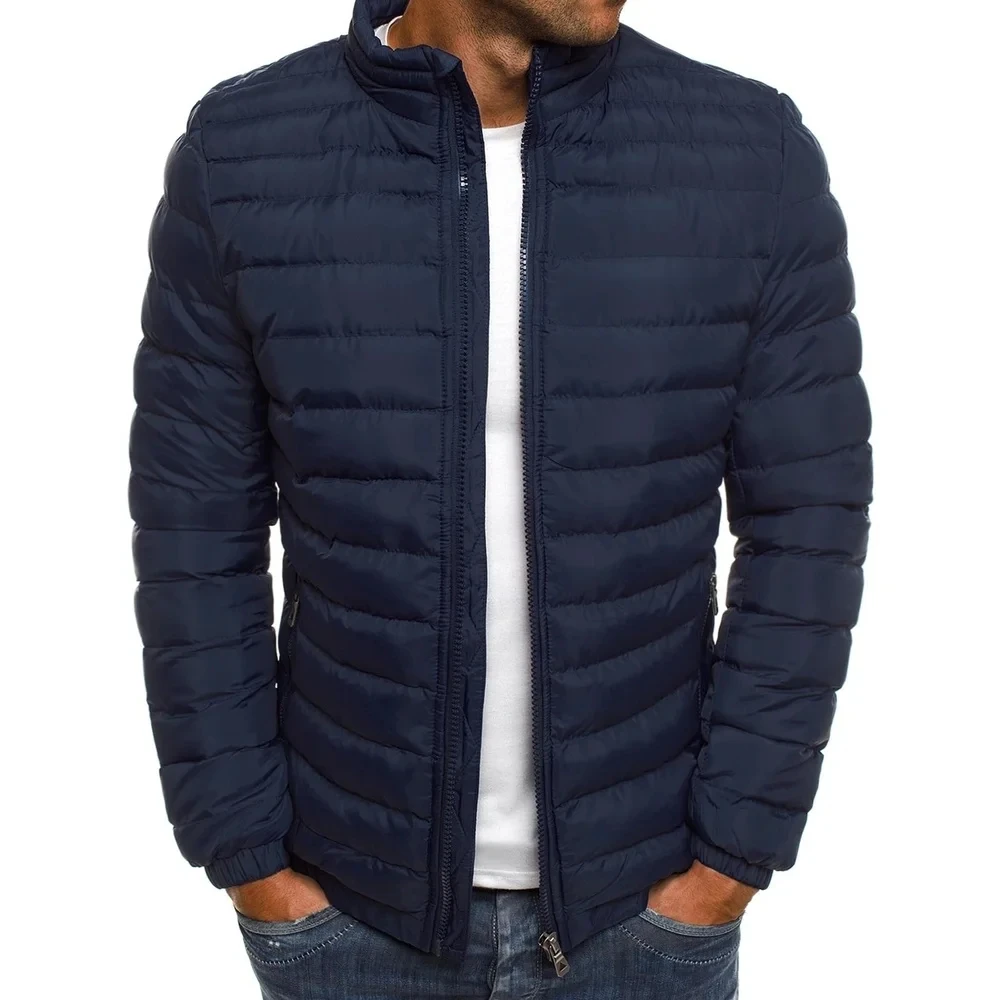Winter men’s stand up collar warm jacket street fashion casual solid color business zipper thin winter outdoor jacket