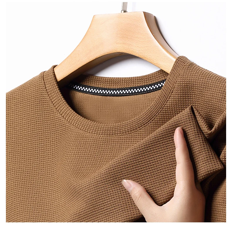 Short sleeved Polo shirShort sleeved Waffle Solid Polot fashion splicing men’s round neck top cotton daily short sleeved T-shirt