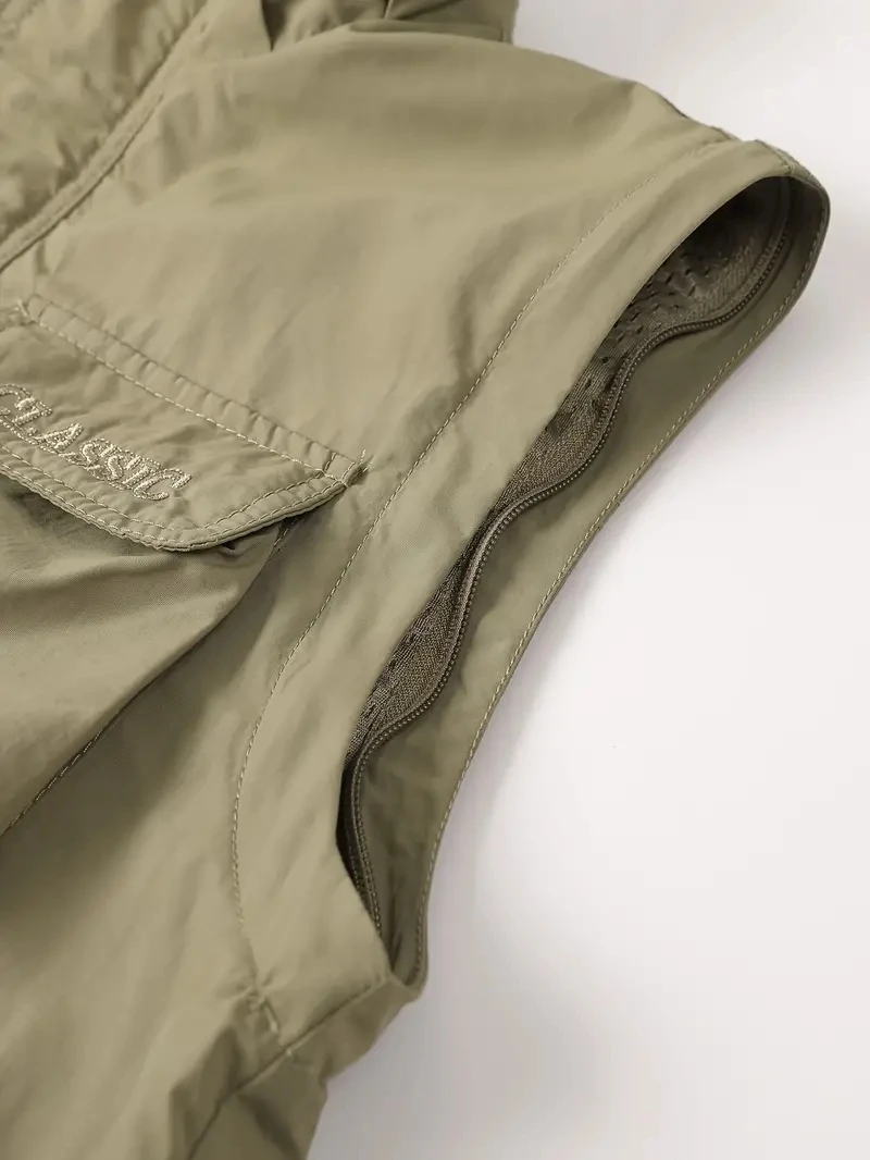 Detachable windproof sleeved hooded jacket suitable for outdoor activities men’s casual waterproof multi pocket jacket vest