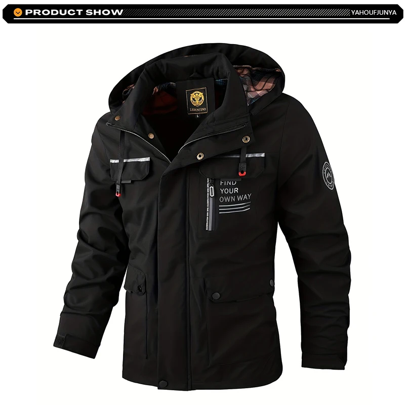 2025 Spring Autumn Men Outdoor Windbreak Removable Hooded Jacket Men Solid Casual Fashion Loose Jacket Coat Male Clothing Tops