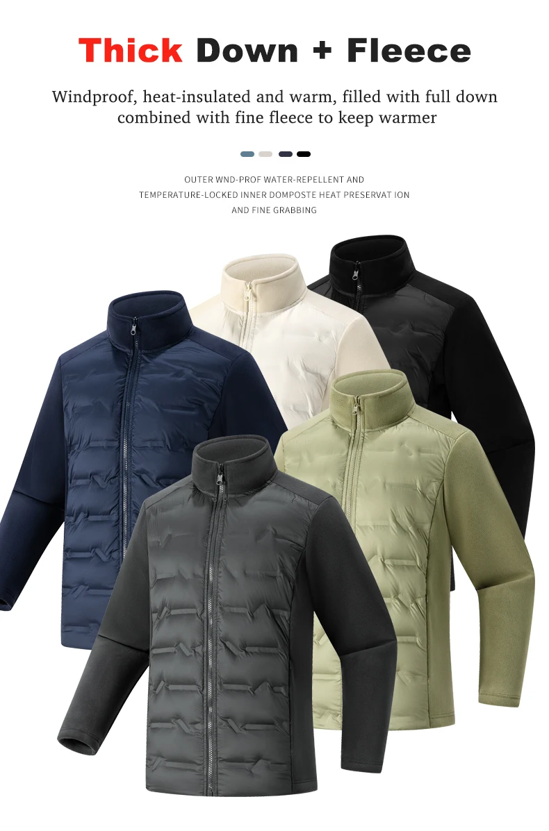 LNGXO Unisex Warm Fleece Windbreaker Men Women Winter Duck Down Jacket Outdoor Hiking Camping Mountaineering Windproof Coat