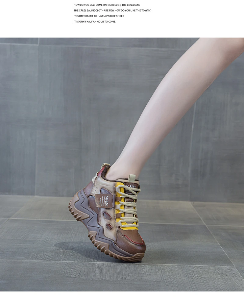 Womens Brown Green Color Block High Top Chunky Platform Dad Sneakers Fleece Lined Lace Up Height Increasing Warm Sports Shoes