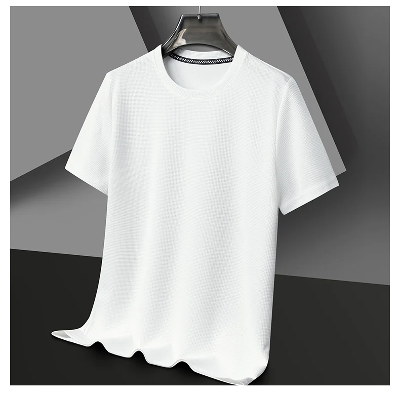Short sleeved Polo shirShort sleeved Waffle Solid Polot fashion splicing men’s round neck top cotton daily short sleeved T-shirt