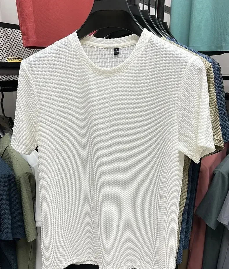Summer Men’s Round Neck Short Sleeved T-shirt M-5XL Oversize Wrinkle Resistant Breathable Top Texture Fabric Versatile Tees