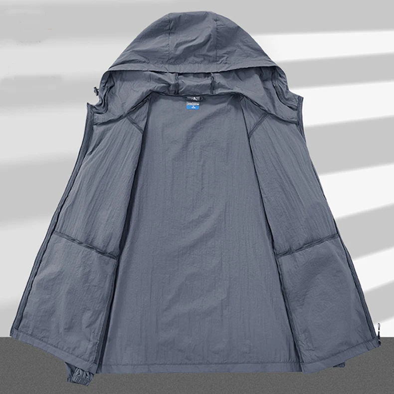 Summer Men Hiking Fishing Cycling Hooded Gym Sport Windbreaker Ultra Light Coat Men Outdoor Quick Dry Sun-Protective Thin Jacket