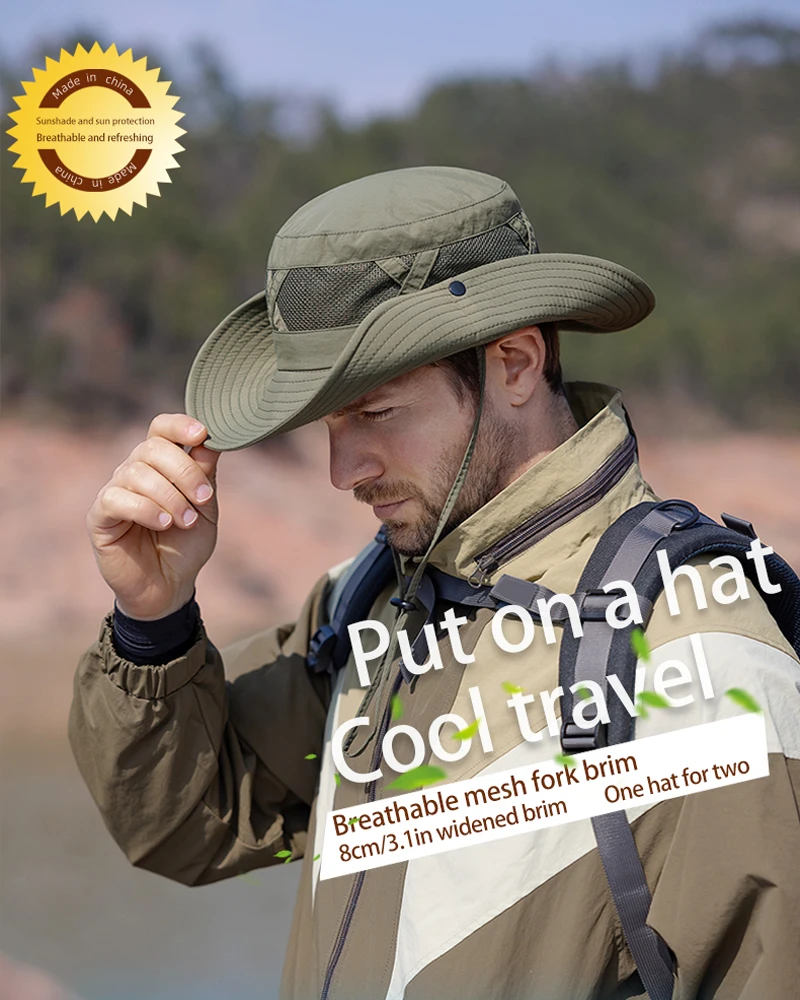 Xinbaoguan 100% Nylon Spring/Summer Big Eaves Breathable Sunshade Fisherman Hat Men’s Sunscreen Sun Hat Fishing Hat