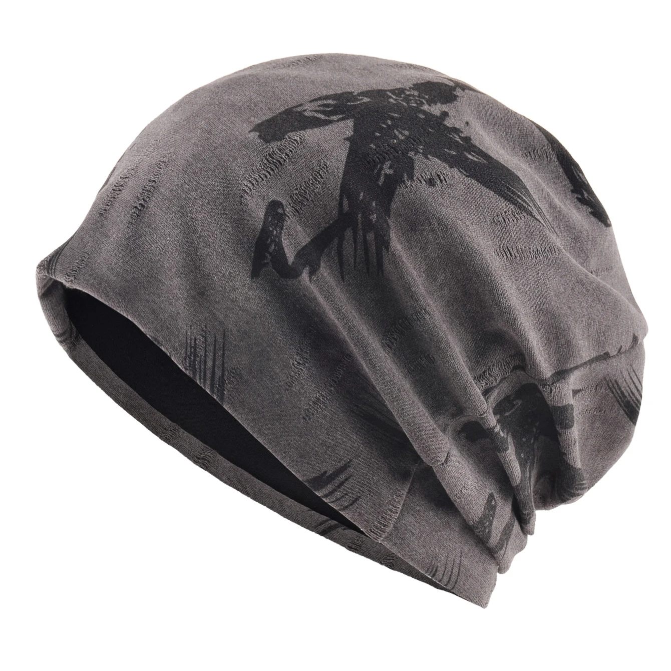 Unisex Chinese-Style Letter-Print Slouchy Beanie Men Women Fashion Loose Style Bonnet Cap Spring Autumn Casual Sport Hats