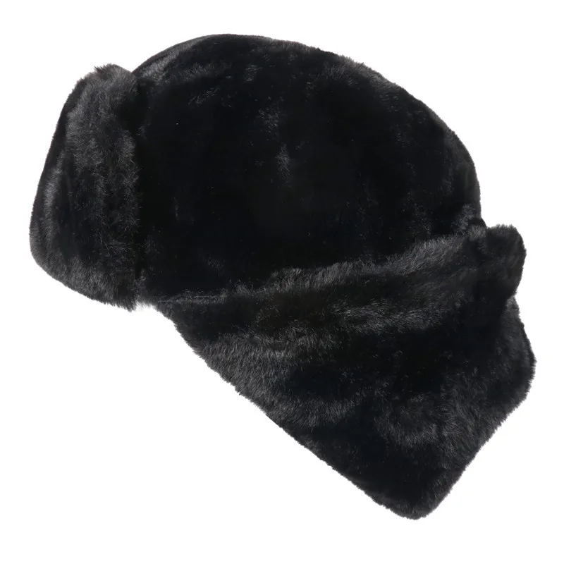 Soviet Army Military Badge Russia Ushanka Bomber Hats Pilot Trapper trooper Hat Winter Faux Rabbit Fur Earflap Men Snow Caps