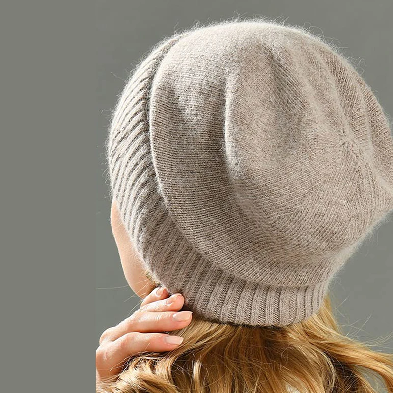 100shmere Beanie Hat for Women’s Winter Satin Lined Knitted Solid Skullies Cap Silk Lining Soft Warm Slouchy Bonnet