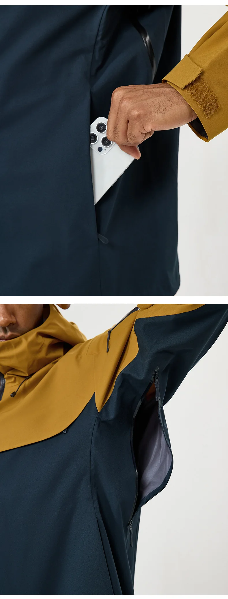 Autumn and winter hard-shell windbreaker windproof rainproof breathable outdoor hiking mountaineering ski suit hooded jacket